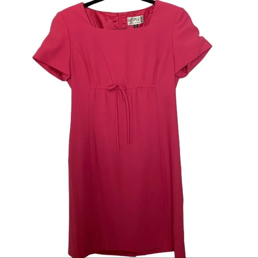 Kasper A.S.L Petite Vintage Square Neck Hot Pink  Dress Size 4 Petite Lined